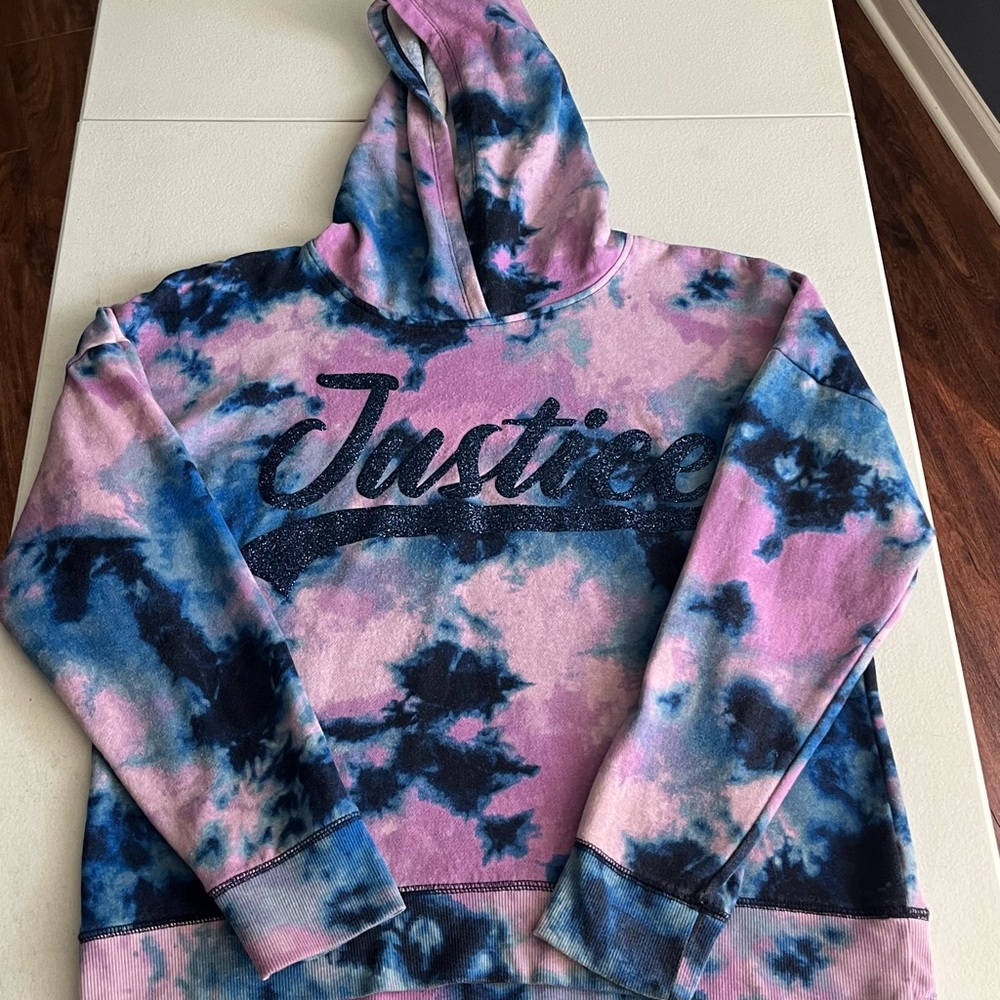 Justice Girls Pink and Blue Tie-Dye Hoodie, Size XL